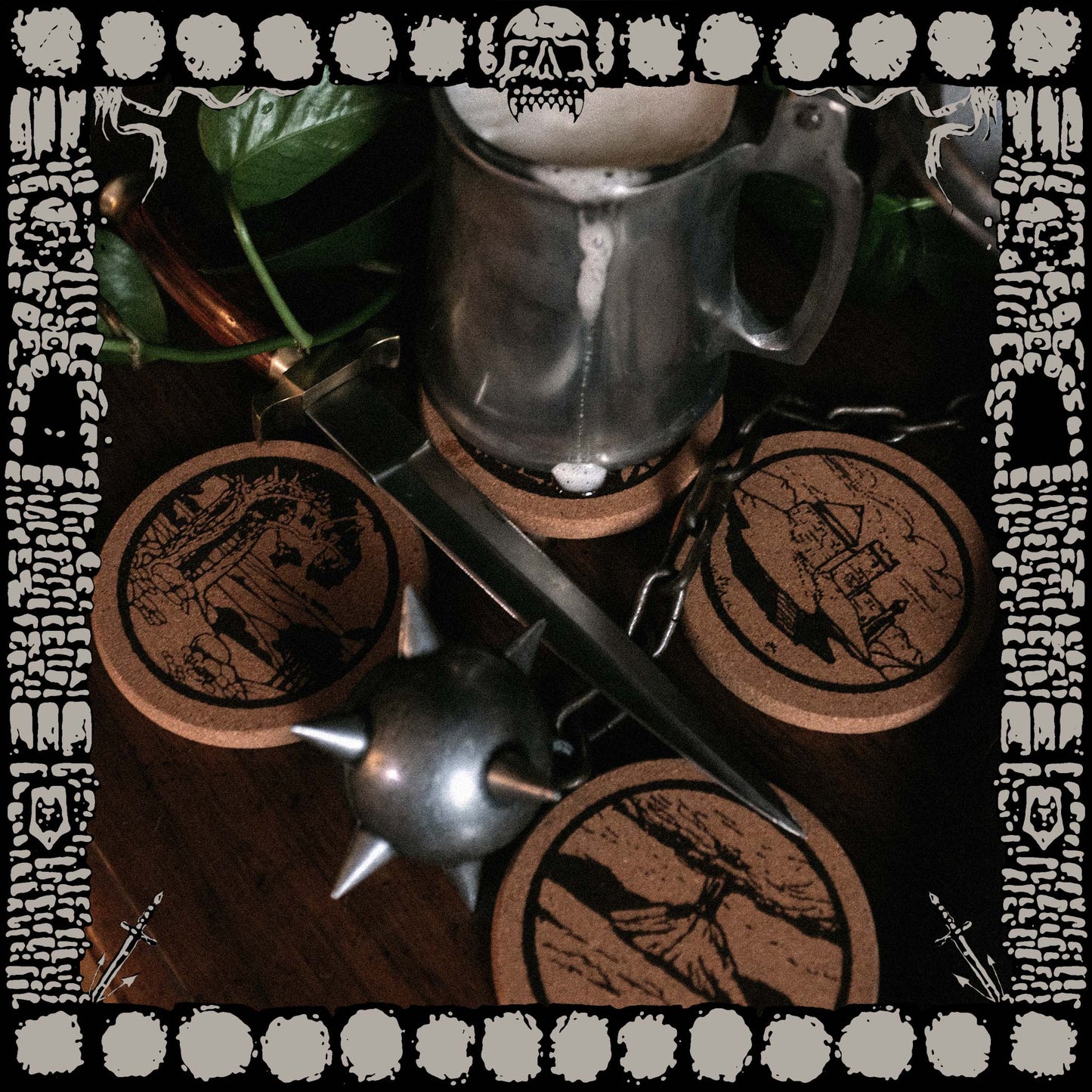 "TERRENE" 4 ENGRAVED CORK COASTER SET