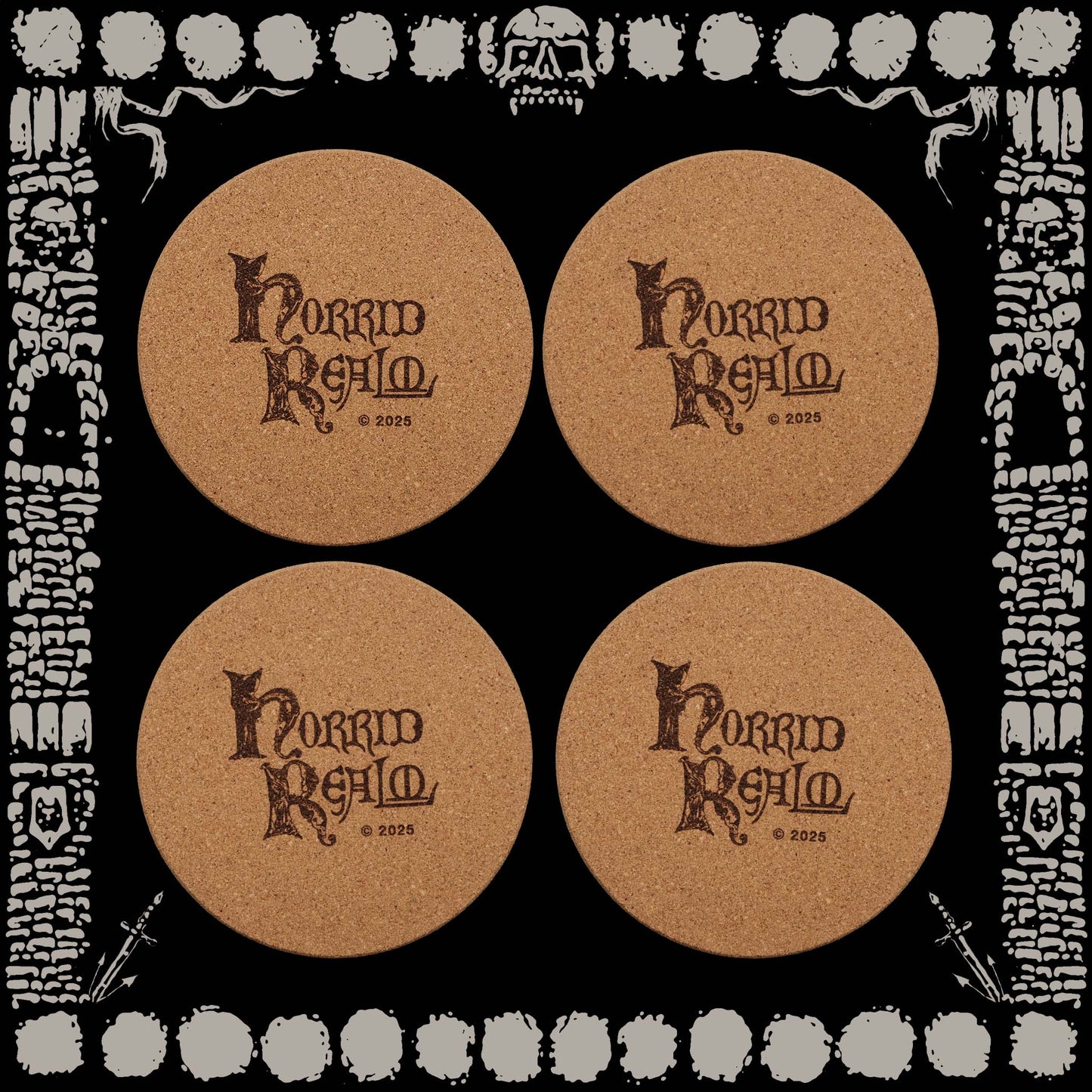 "TERRENE" 4 ENGRAVED CORK COASTER SET