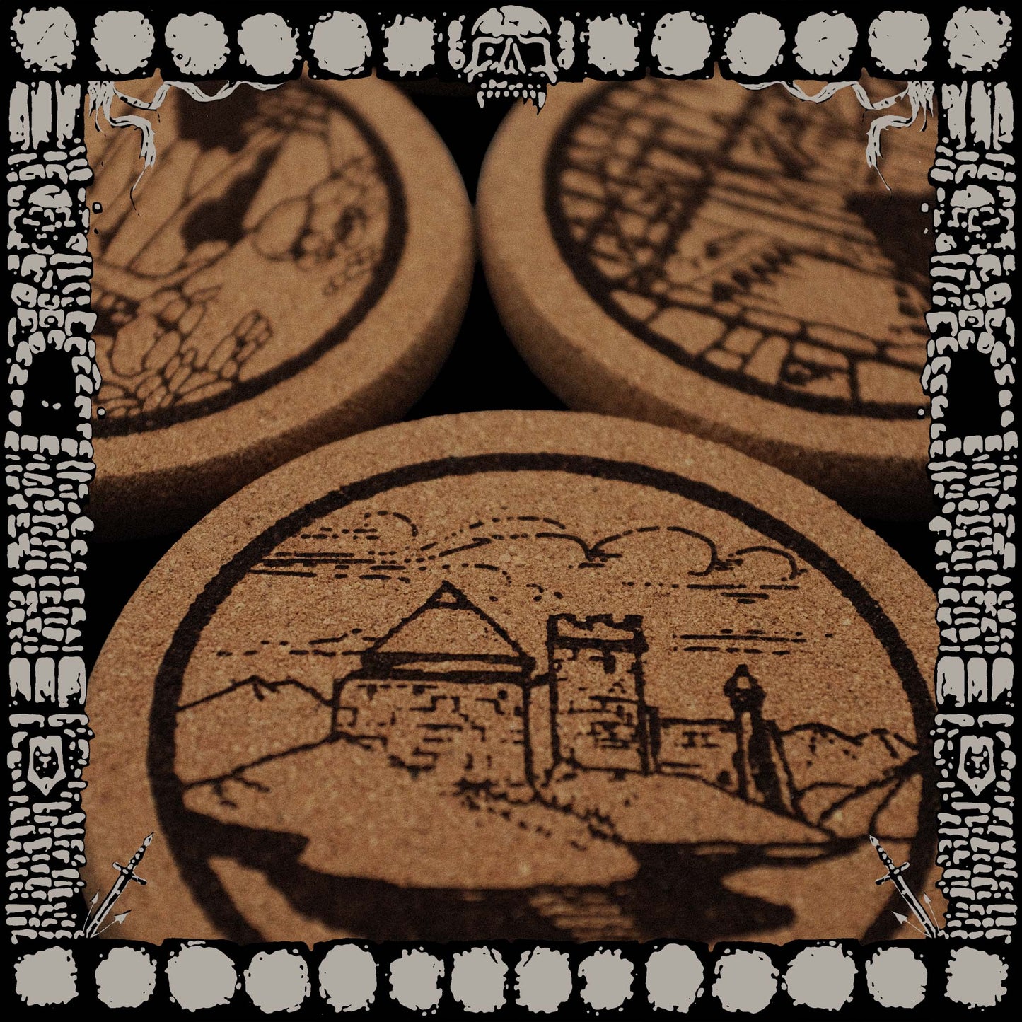 "TERRENE" 4 ENGRAVED CORK COASTER SET