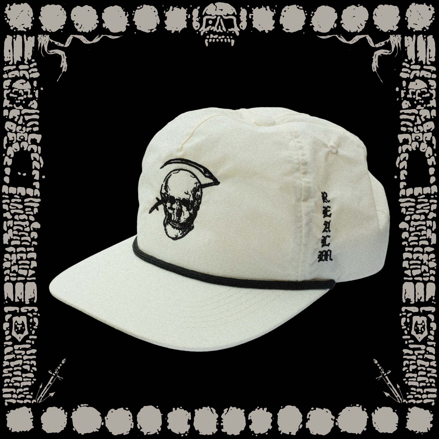 “BONE” COLORED NYLON ROPE DEATH SNAPBACK CAPS