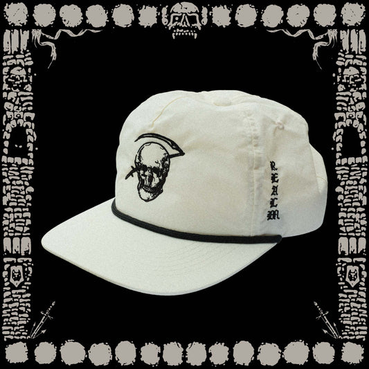 “BONE” COLORED NYLON ROPE DEATH SNAPBACK CAPS