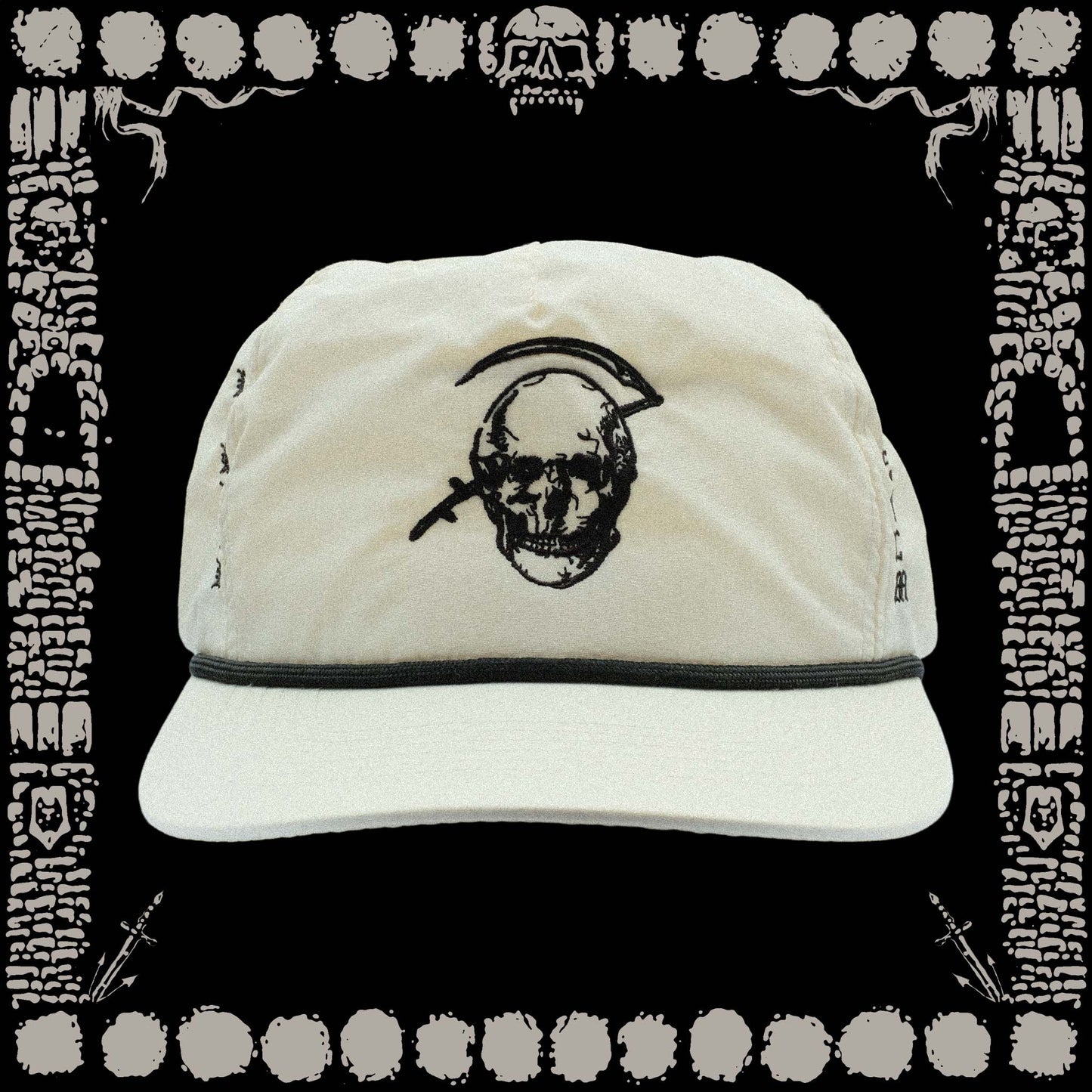 “BONE” COLORED NYLON ROPE DEATH SNAPBACK CAPS
