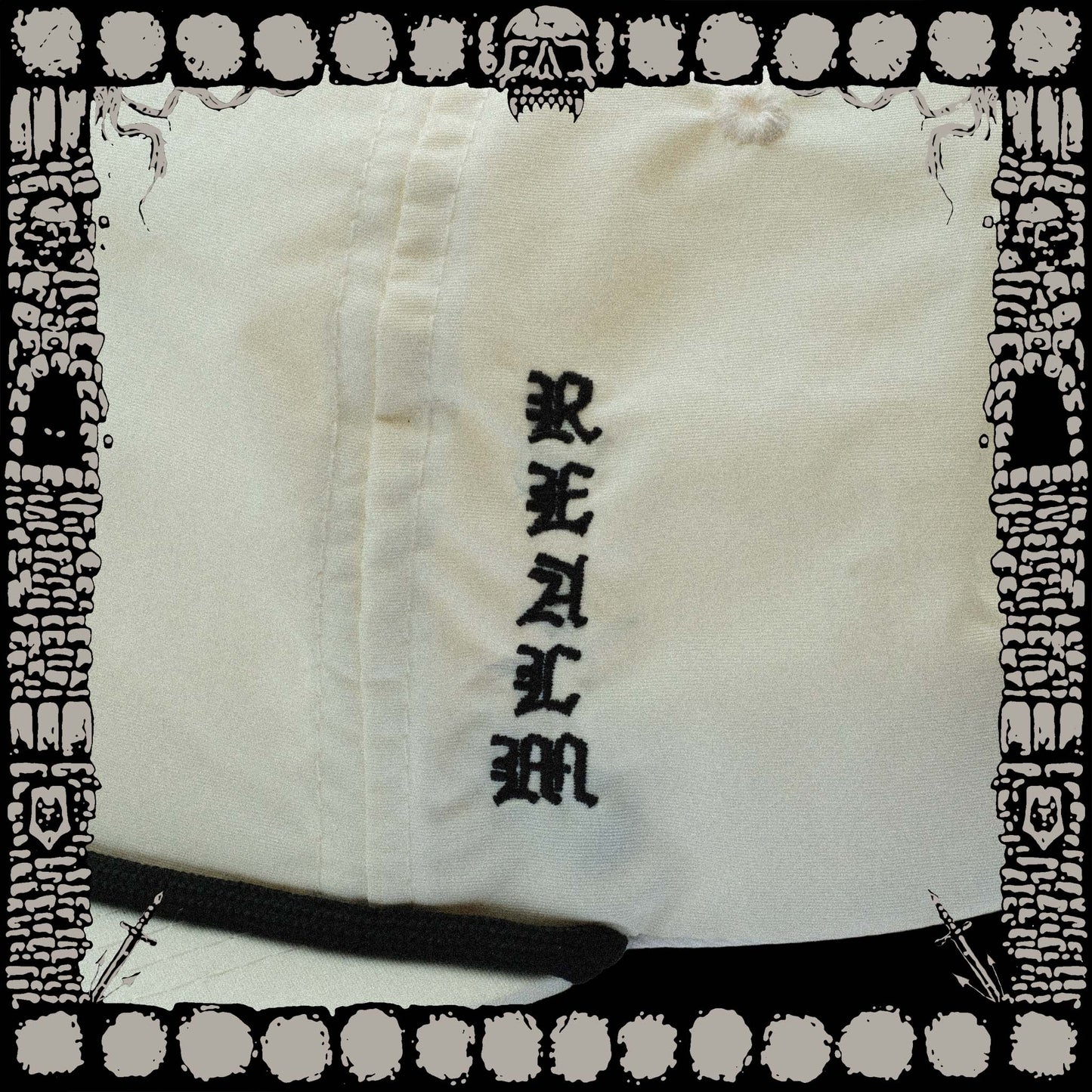 “BONE” COLORED NYLON ROPE DEATH SNAPBACK CAPS