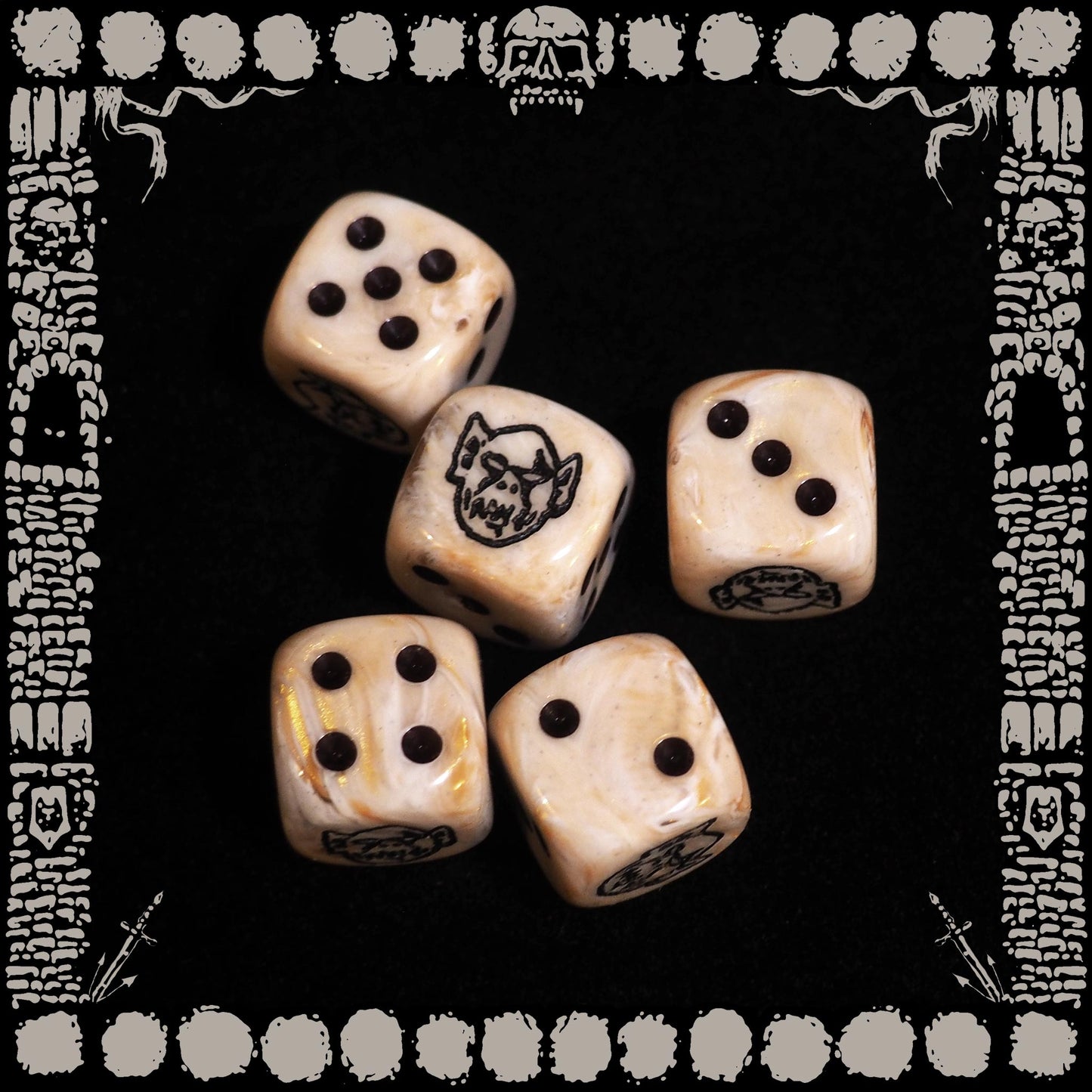 "IVORY ORC" 5 DICE SET & POUCH