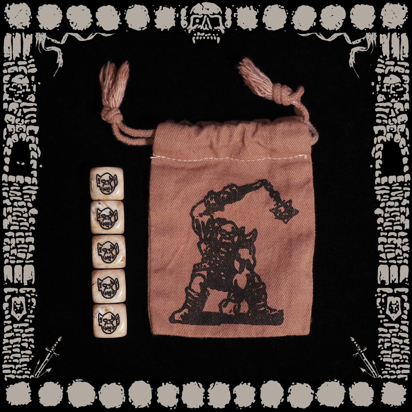 "IVORY ORC" 5 DICE SET & POUCH