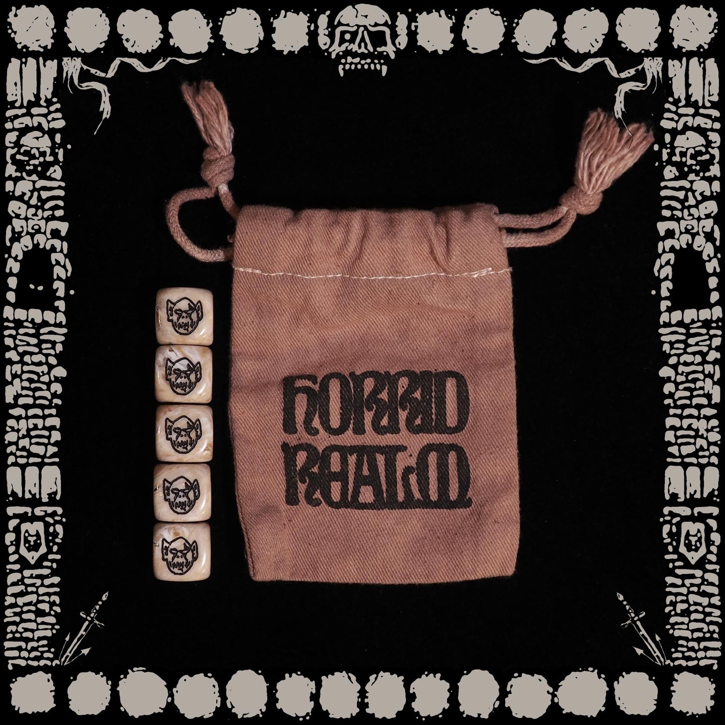 "IVORY ORC" 5 DICE SET & POUCH