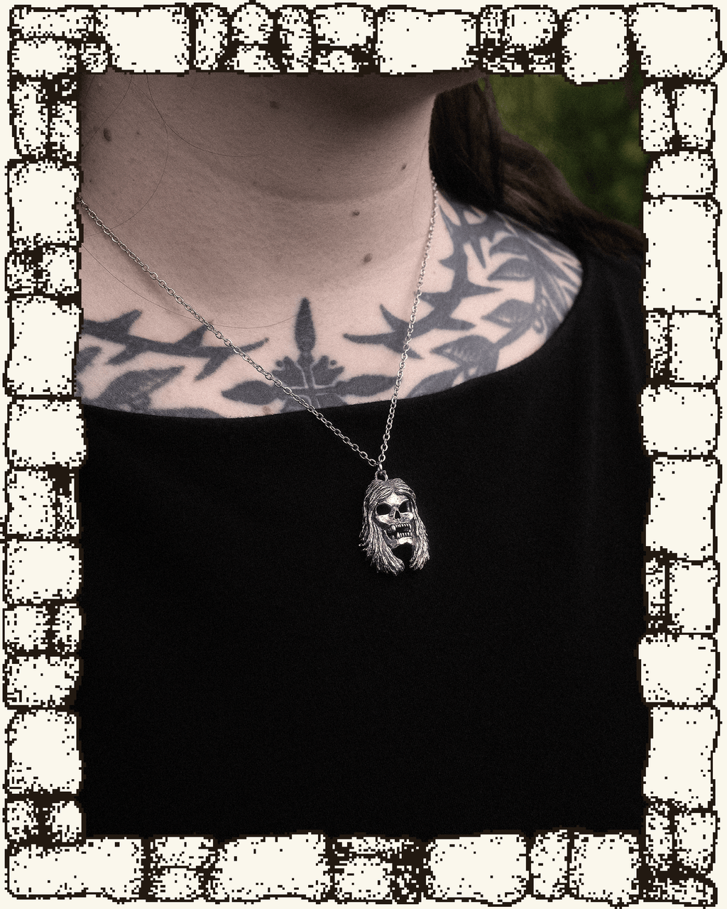 Vintage Hair Skull Necklace