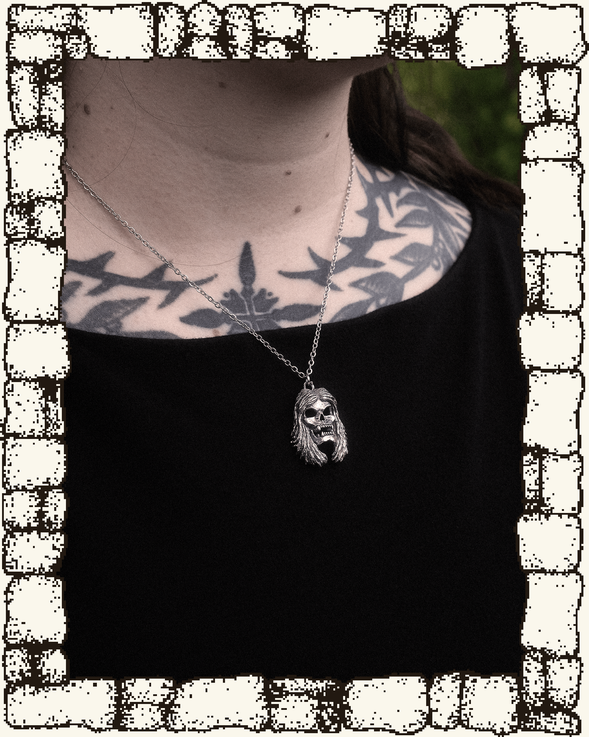 Vintage Hair Skull Necklace