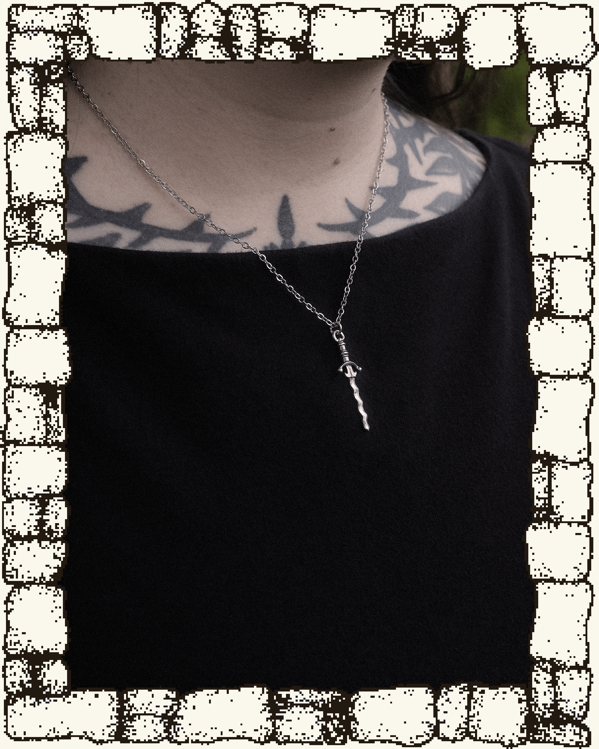 Vintage Flame Blade Sword Necklace