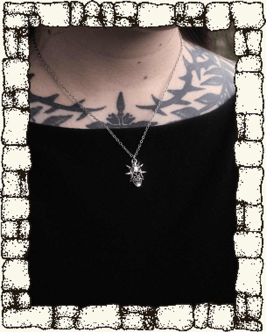 Vintage Small Spikey Skull Necklace
