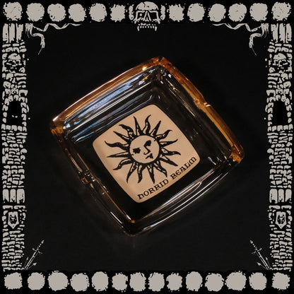 "PRAISE THE SUN" AMBER GLASS ASHTRAY/CATCH-ALL