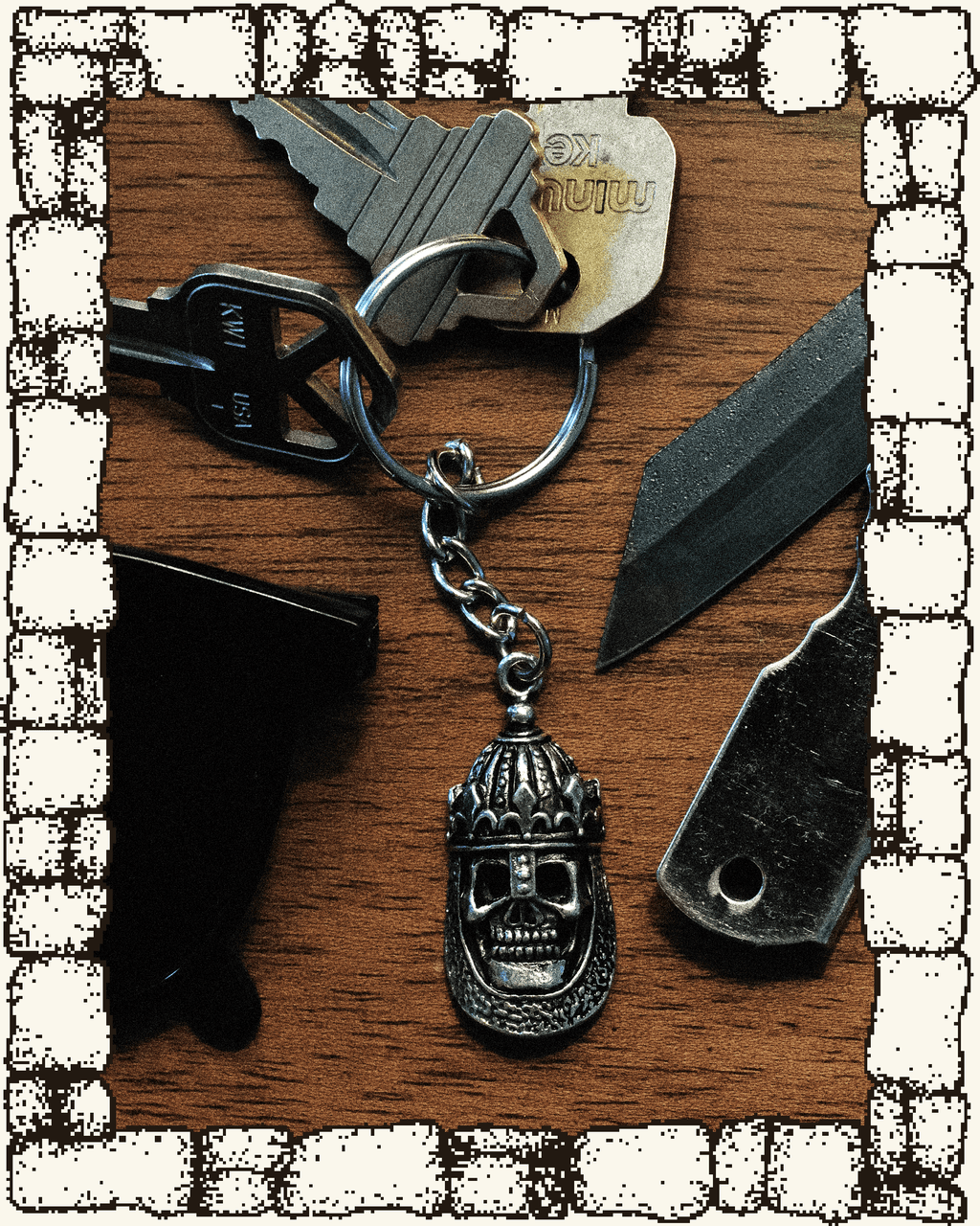 Vintage Knight Skull Keychain