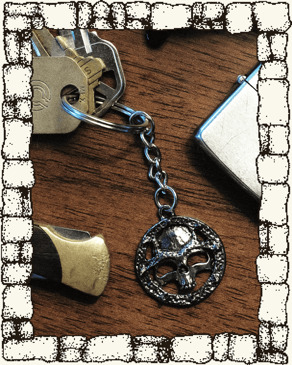 Vintage Round Skull Keychain