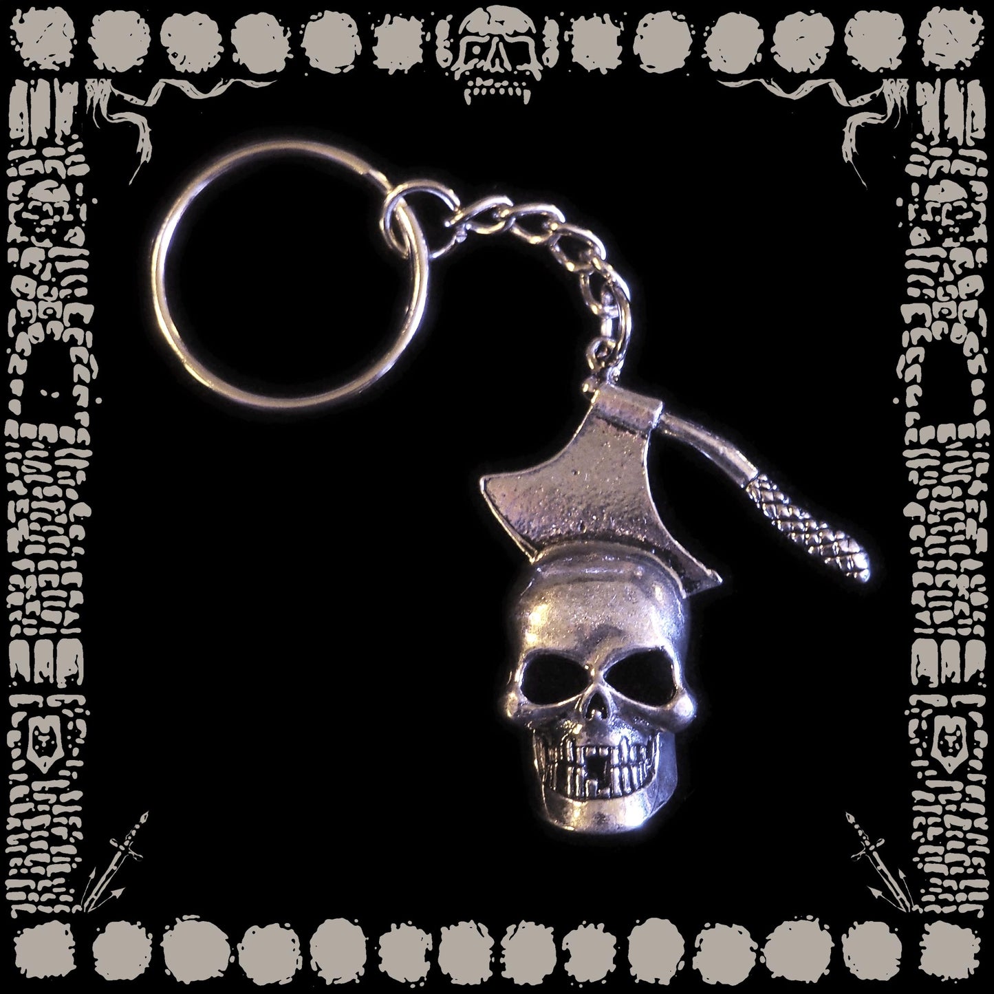 Vintage Skull Axe Keychain