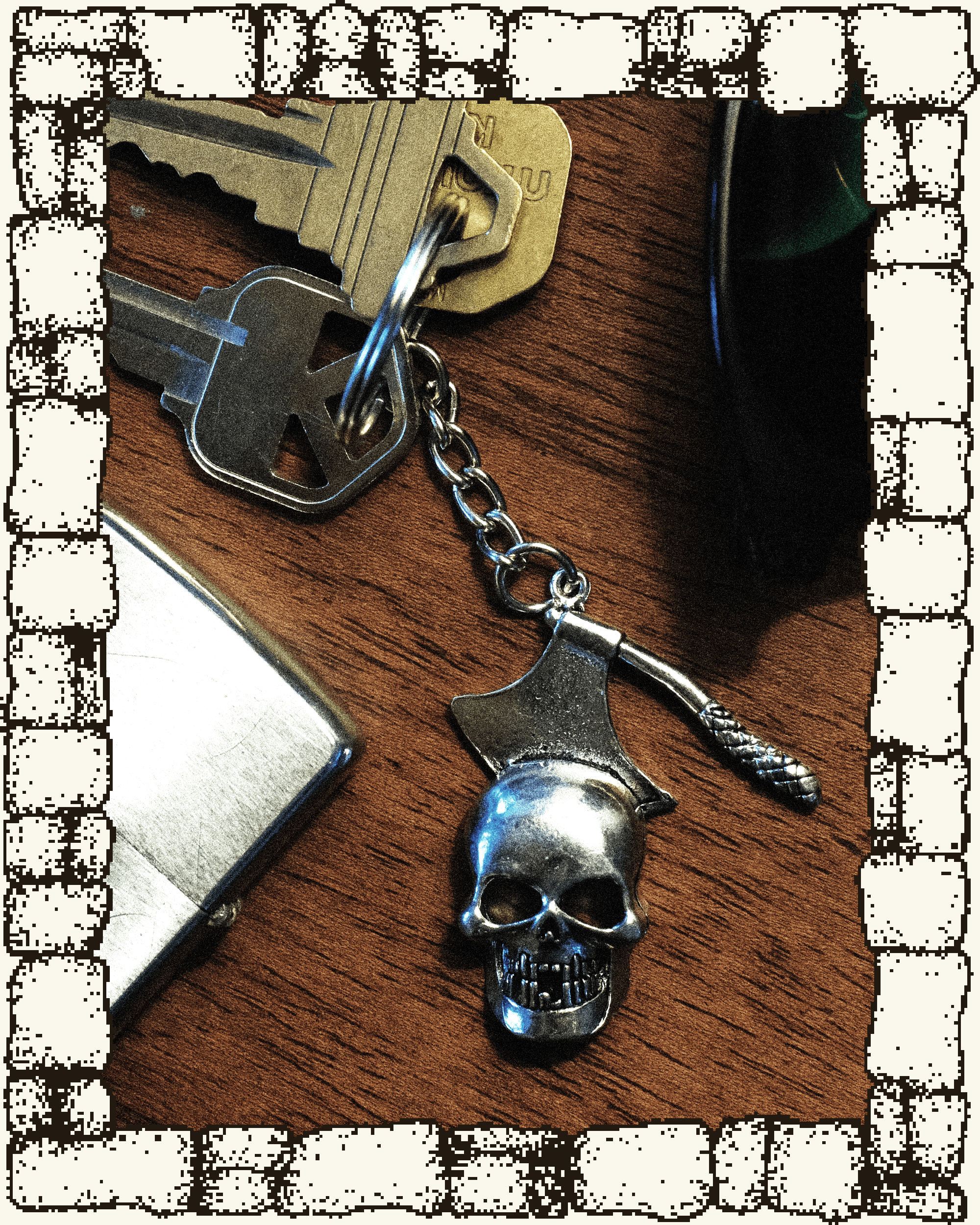 VINTAGE SKULL AXE KEYCHAIN