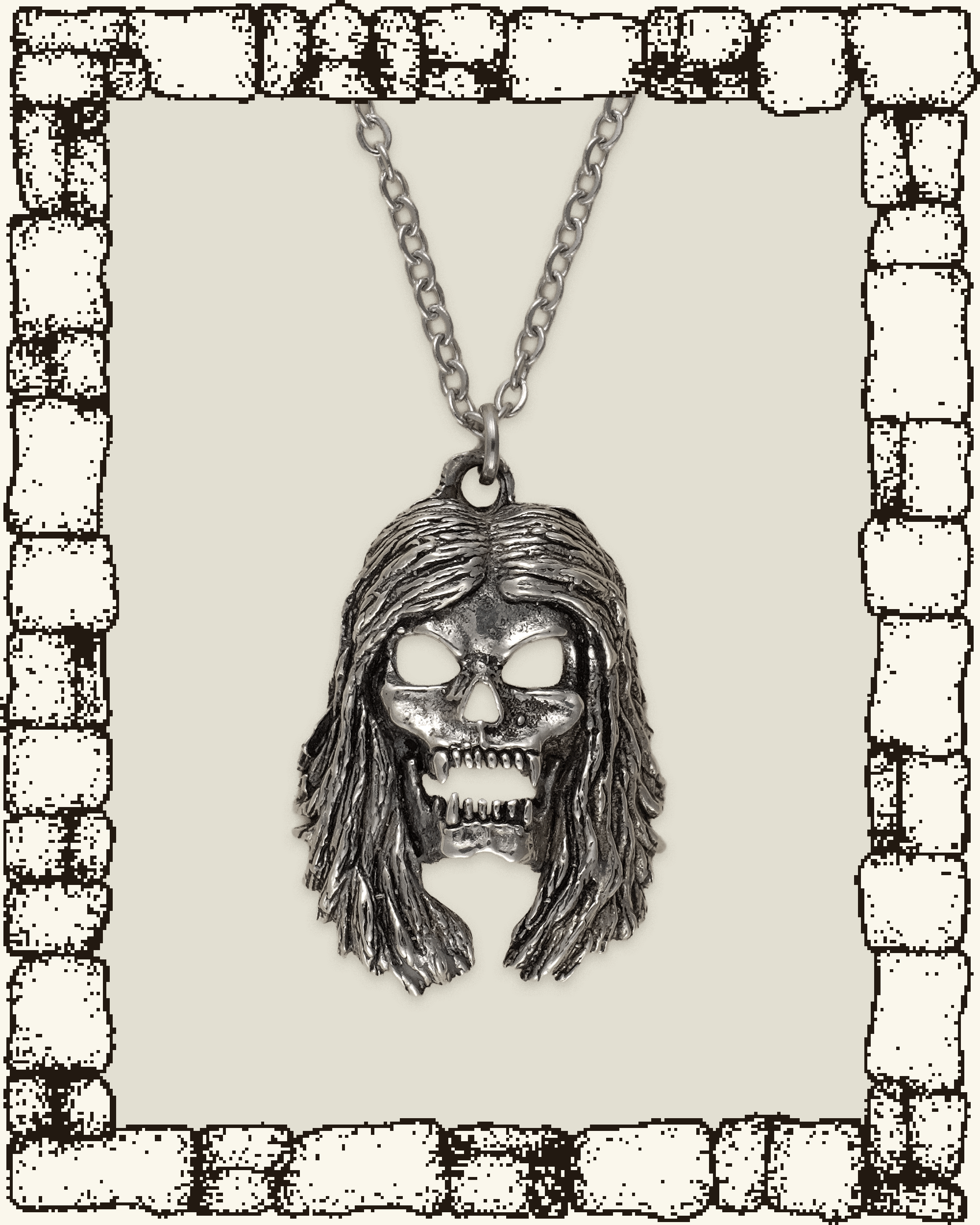Vintage Hair Skull Necklace