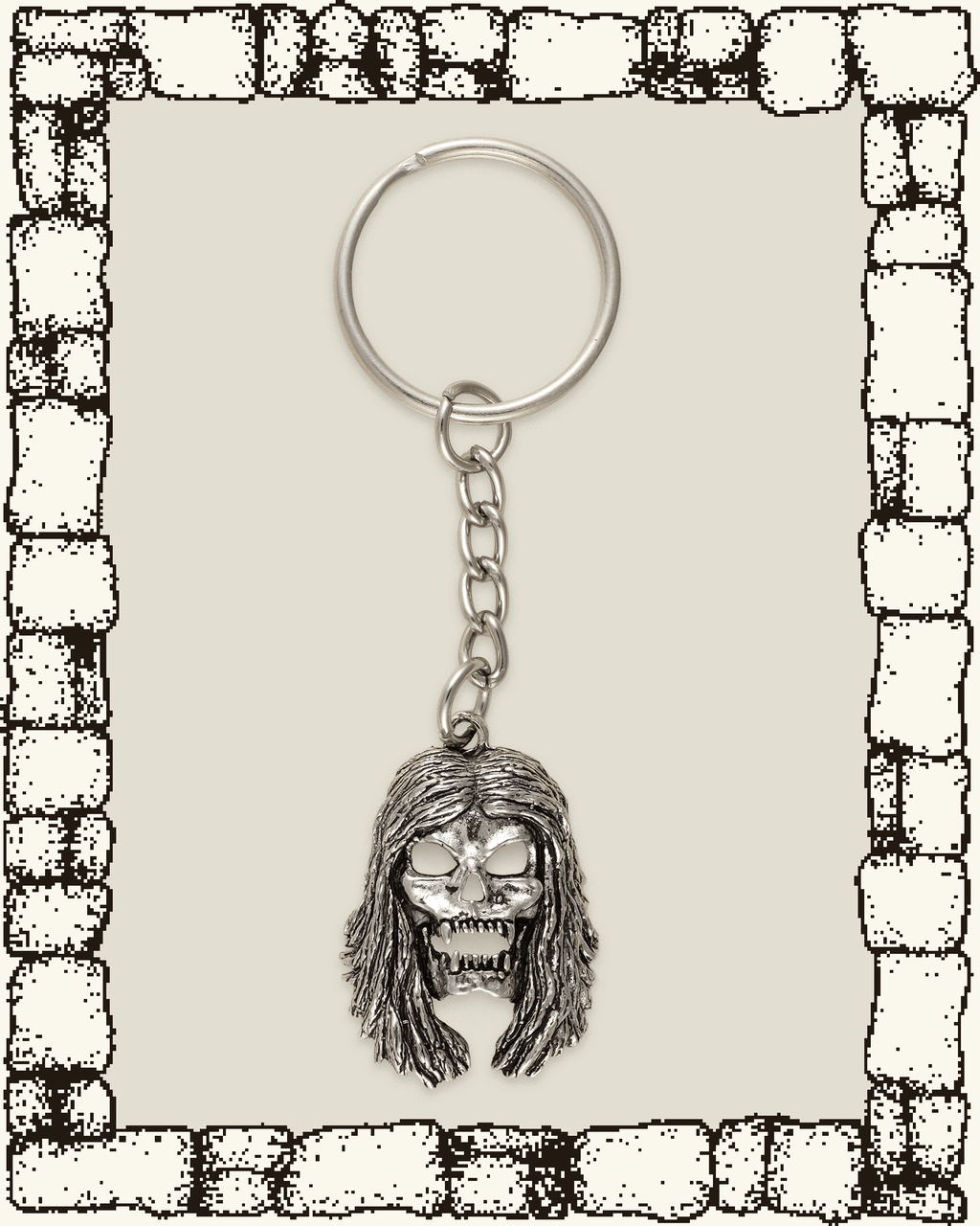Vintage Hair Skull Keychain