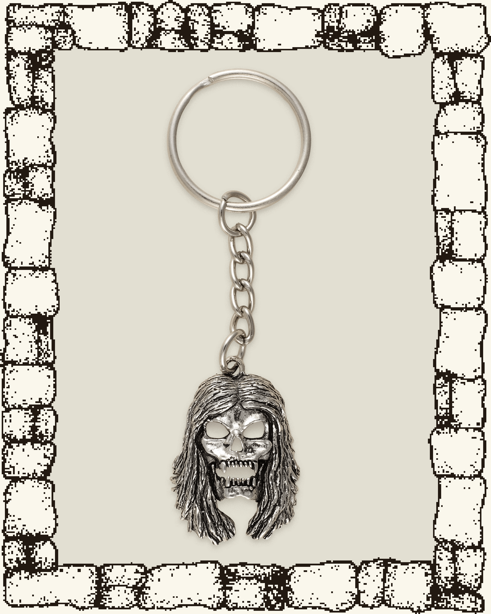Vintage Hair Skull Keychain