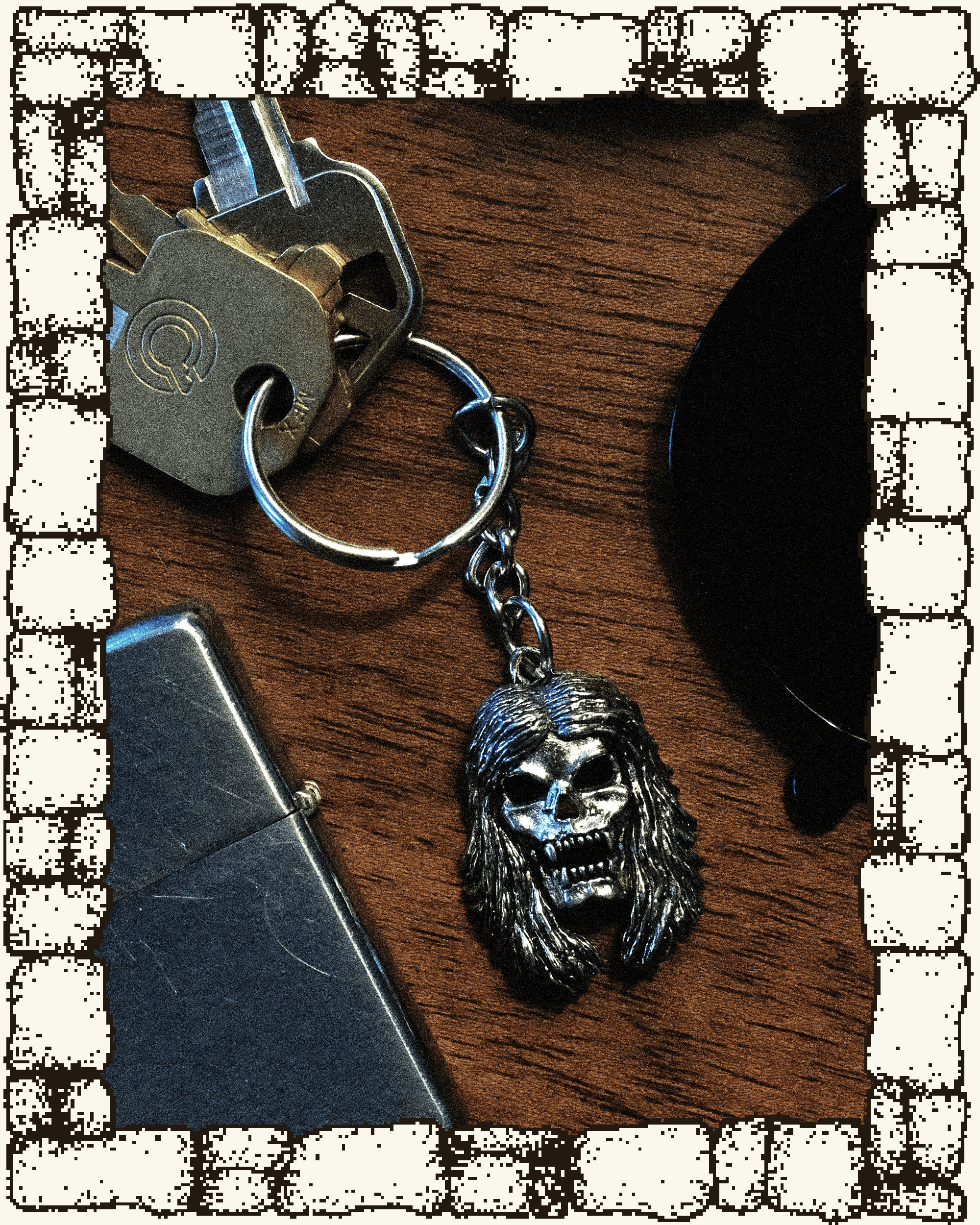 Vintage Hair Skull Keychain