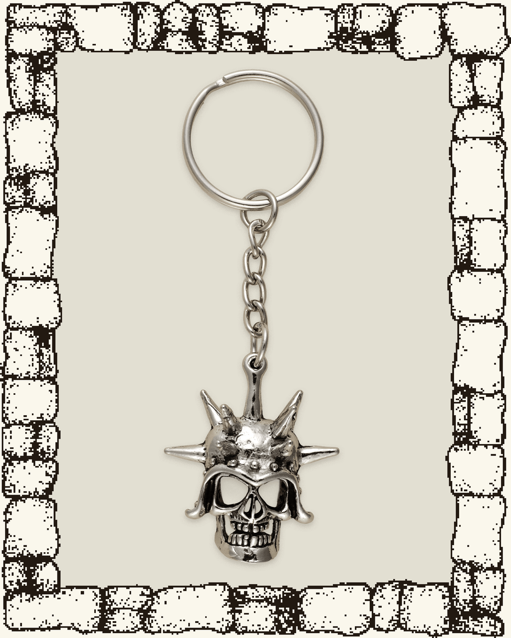 Vintage Spikey Skull Helmet Keychain