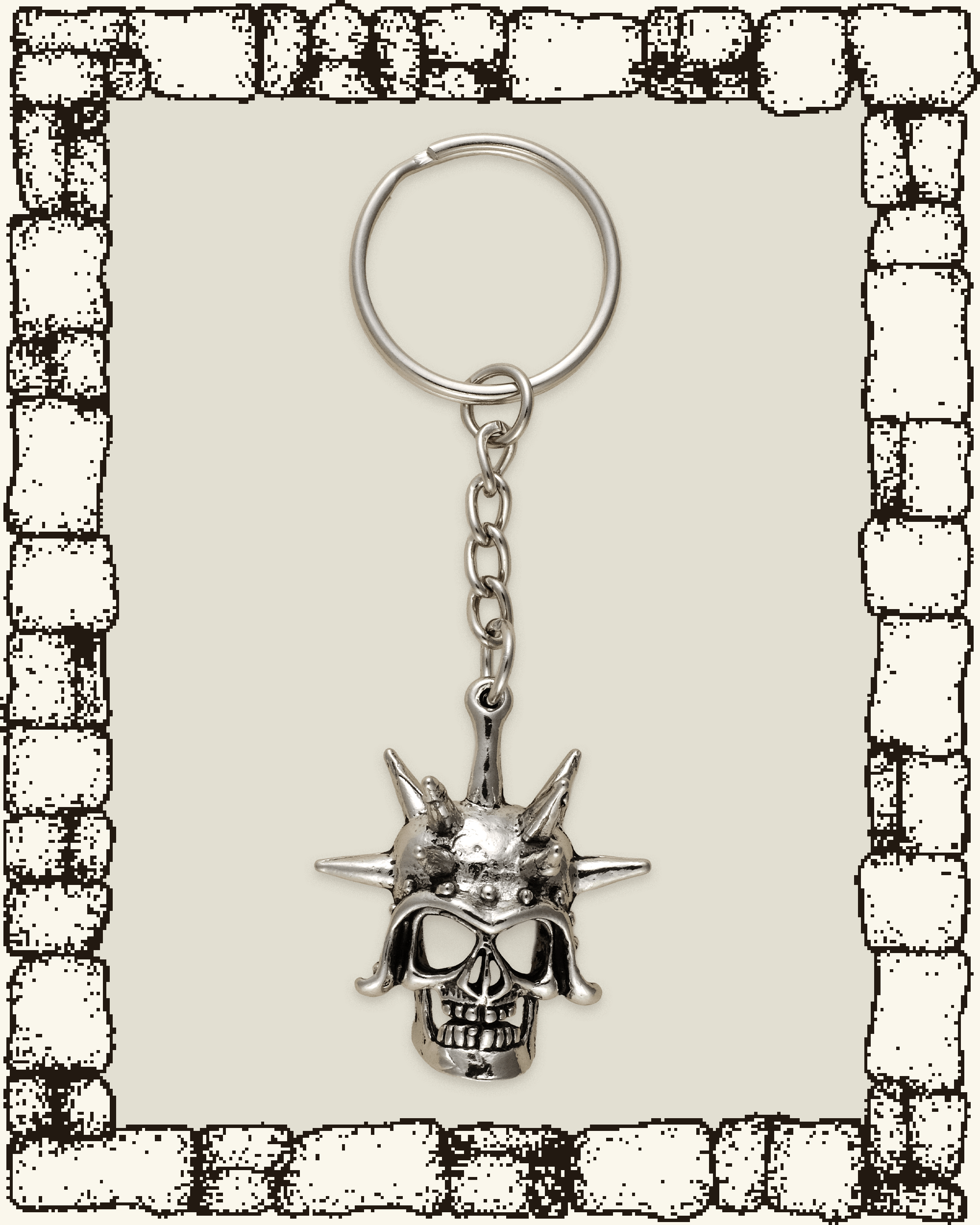 Vintage Spikey Skull Helmet Keychain