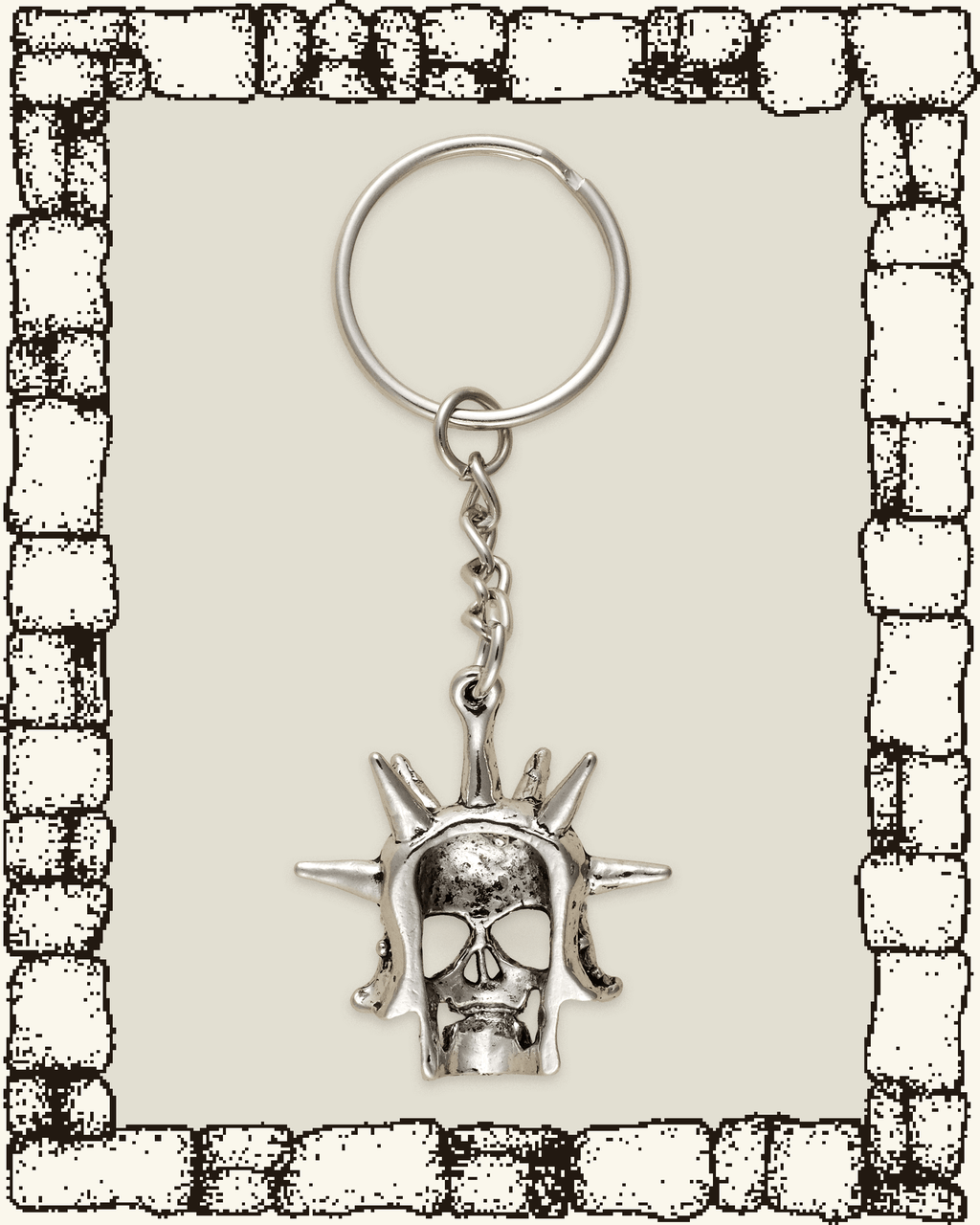 Vintage Spikey Skull Helmet Keychain