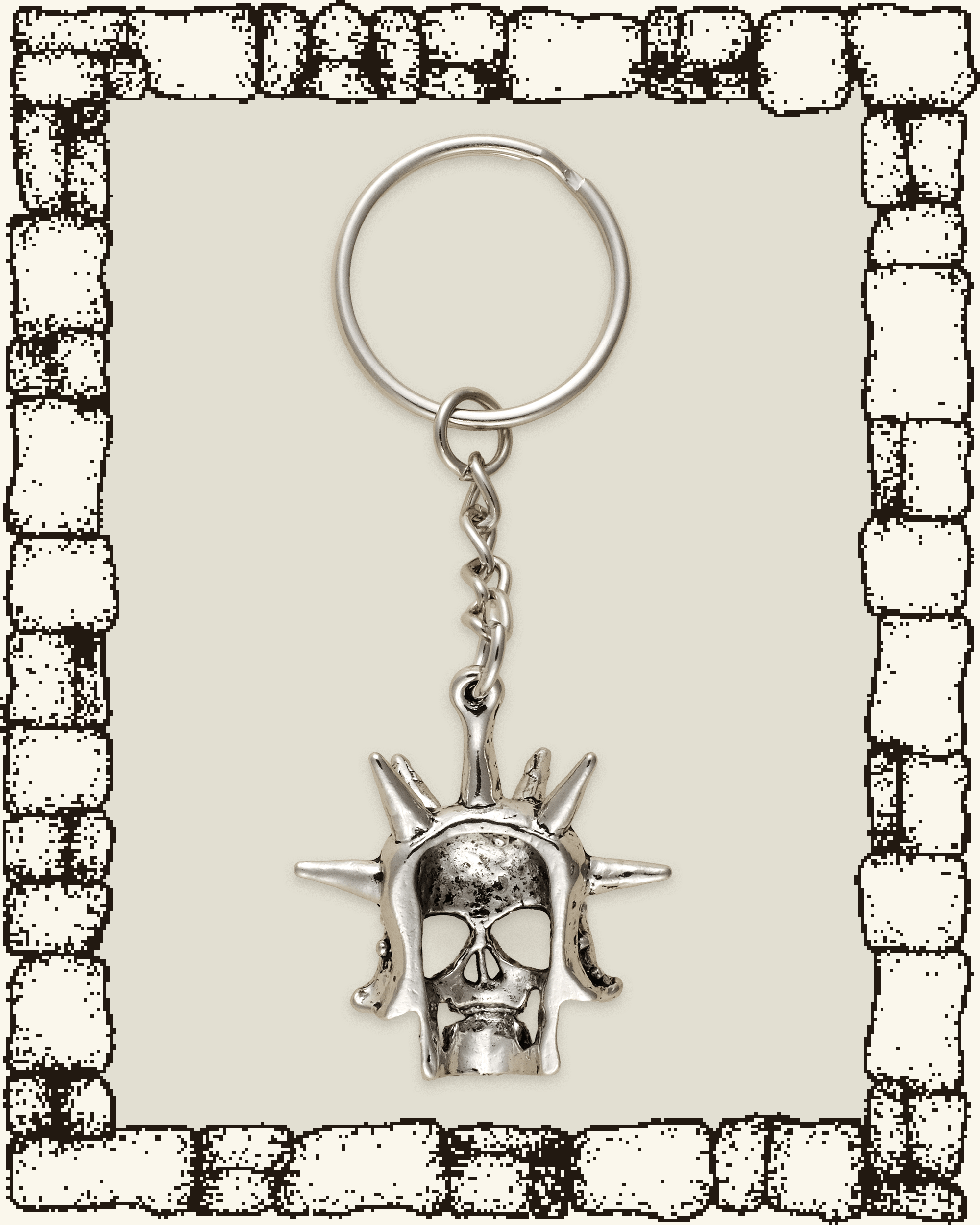 Vintage Spikey Skull Helmet Keychain