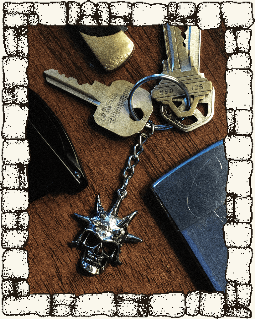 Vintage Spikey Skull Helmet Keychain