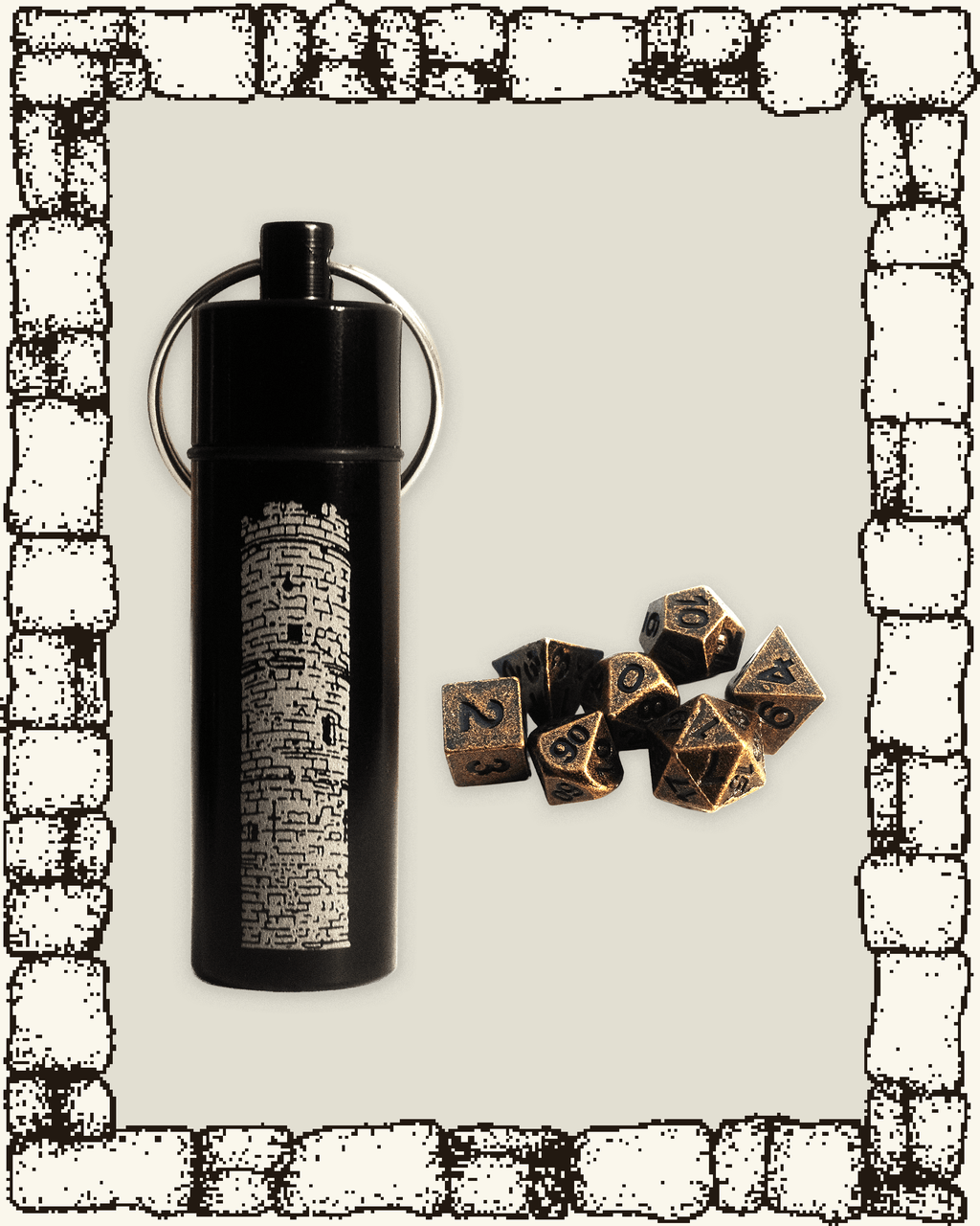 “TOWER” MINI METAL DICE SET + KEYCHAIN CANISTER