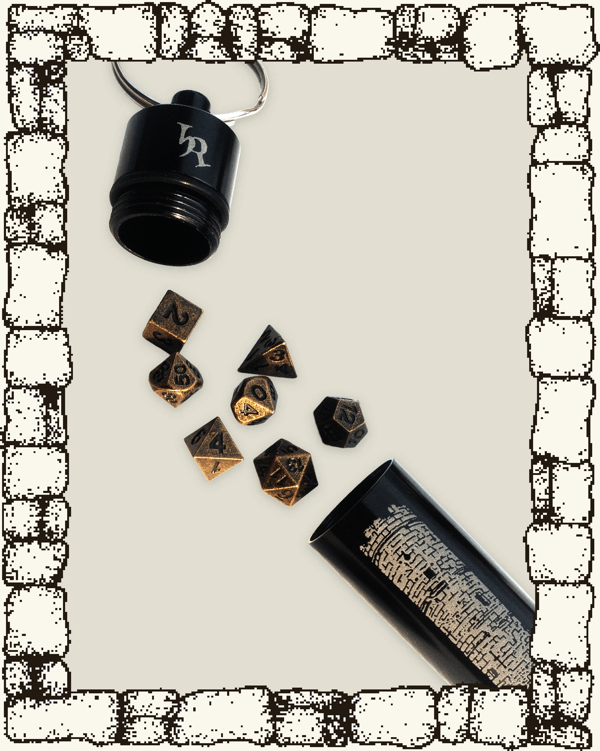 “TOWER” MINI METAL DICE SET + KEYCHAIN CANISTER