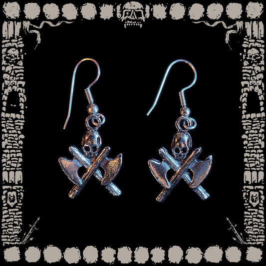 Vintage Crossed Axe Skull Earrings