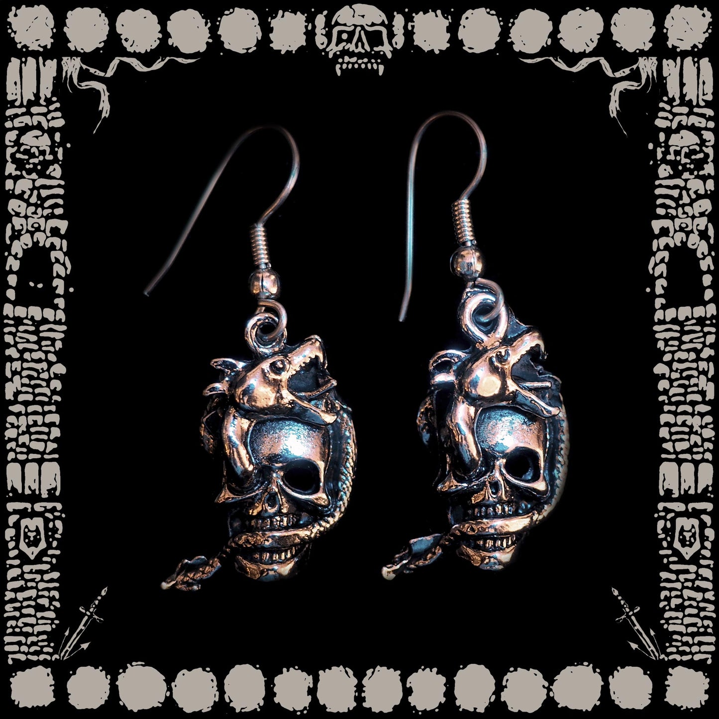 Vintage Skull Dragon Earrings