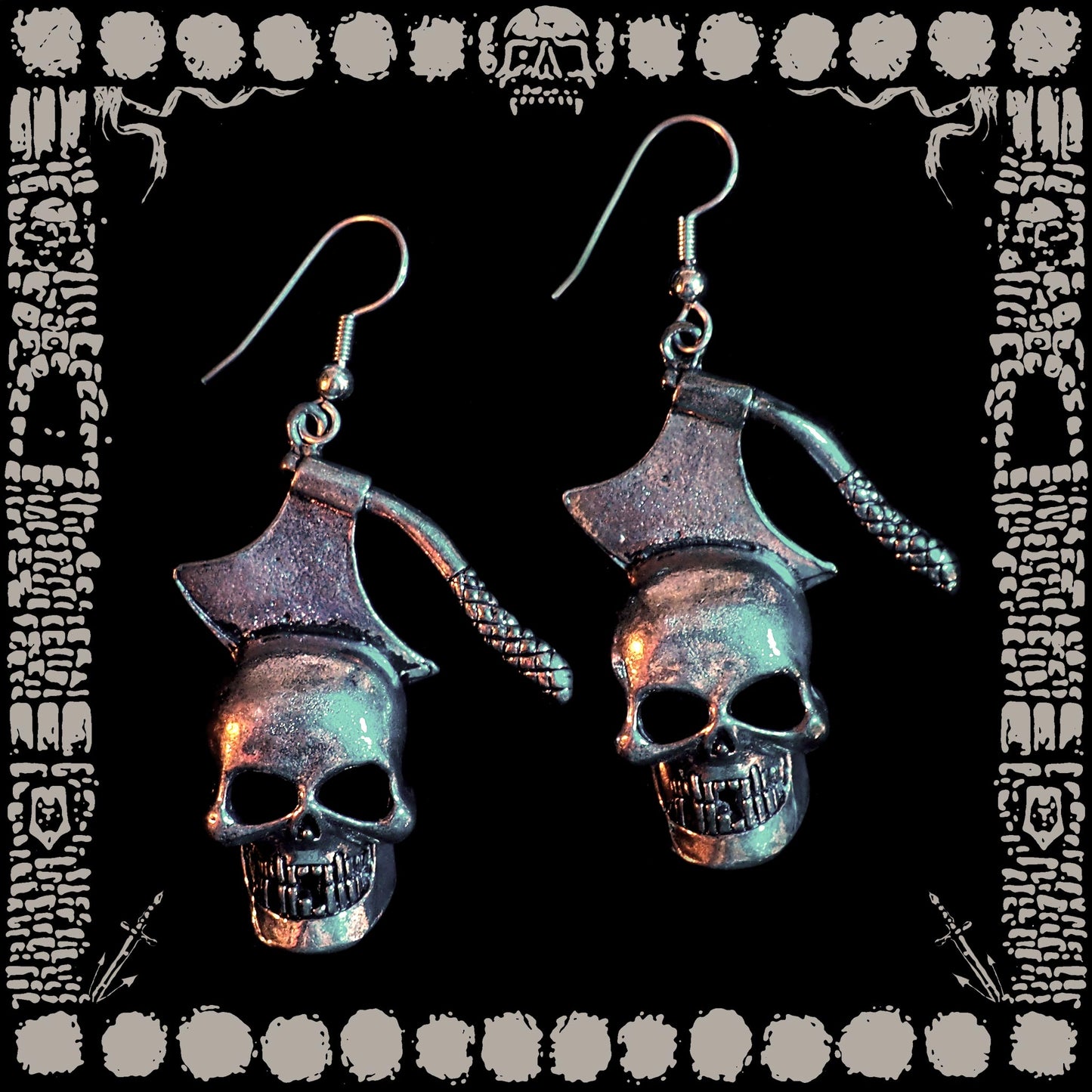 Vintage Skull Axe Earrings