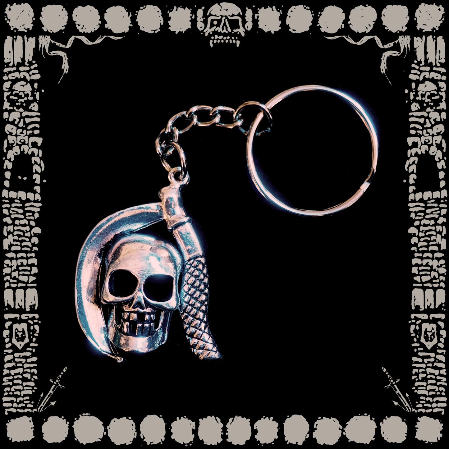 Vintage Skull Scythe Keychain