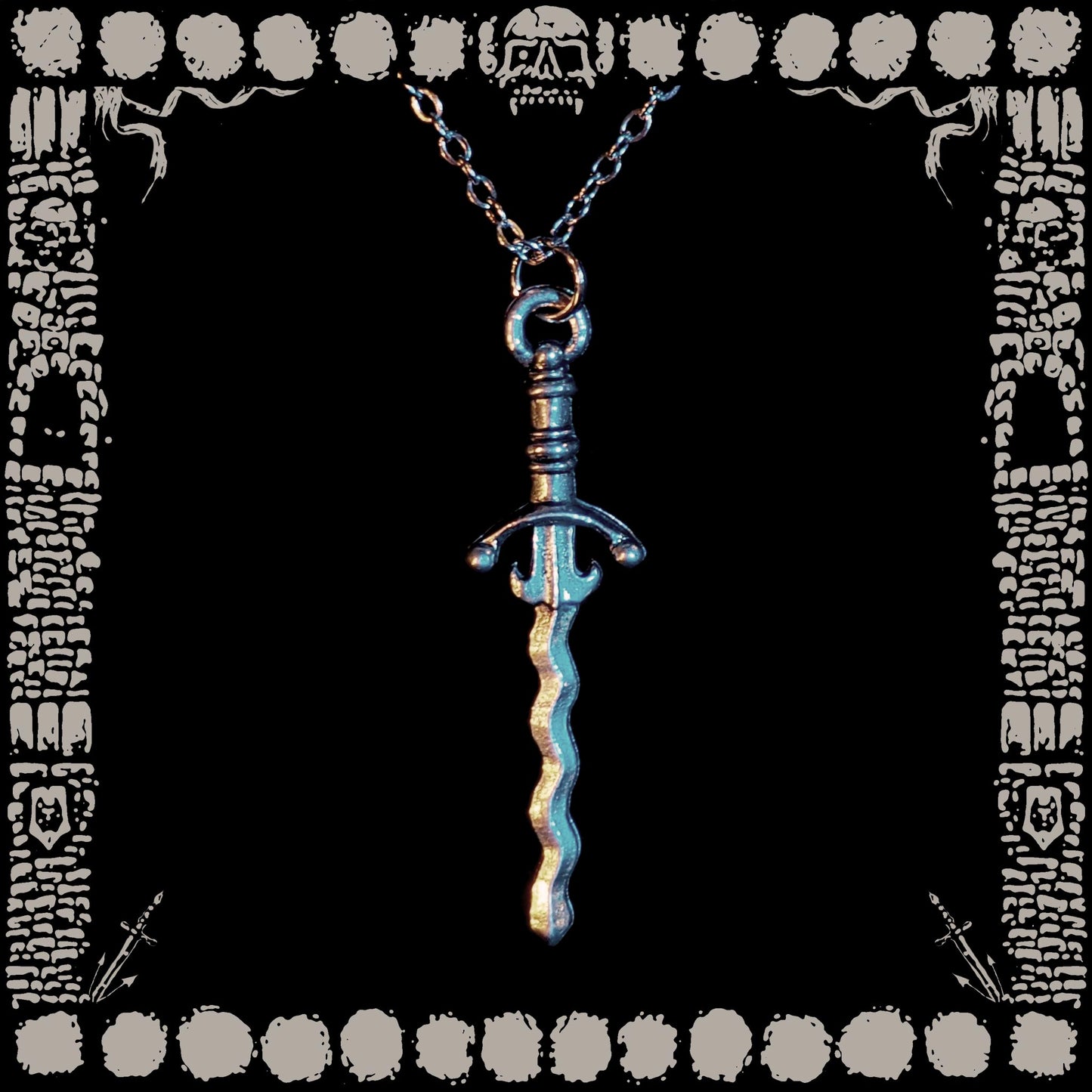 Vintage Flame Blade Sword Necklace